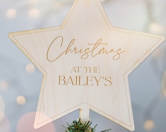 Personalised Christmas Tree Topper Silver or Gold, Custom Personalized Tree Topper Christmas Decorations Star Tree Topper for Christmas Tree