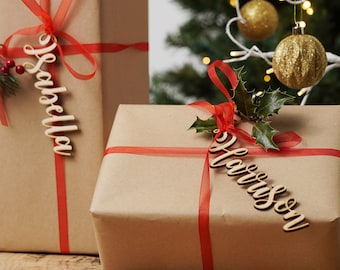 Gepersonaliseerde Gift Tag, Kerstsok tags, Gepersonaliseerde Santa Sack Present Tag Naam Knipsel Aangepaste Rustieke Kerst Houten Naamplaatjes