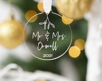 Personalised First Christmas as Mr and Mrs Bauble, Newlywed First Christmas Married Ornament 2023 Couples Christmas ornament Mr and Mrs Gift