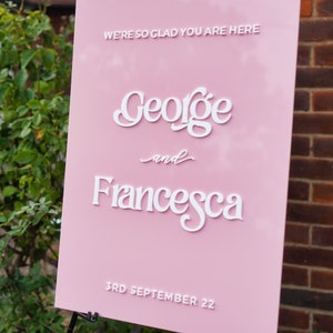 Welcome Wedding Sign Ideas A2 Acrylic Welcome To Our Wedding Sign 3D Large Pink Modern Wedding Signage Minimalist