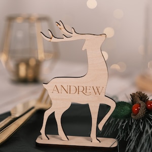 Nomi di renne personalizzati Luogo di nome di Natale Decorazione per la tavola della cena di Natale Apparecchiatura per la tavola in legno personalizzata di Natale Weihnachten