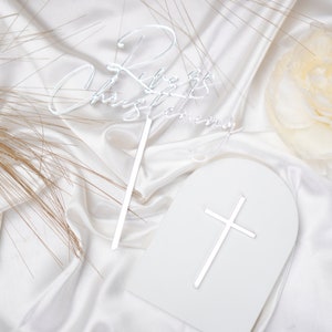 Mirror silver crucifix cake charms