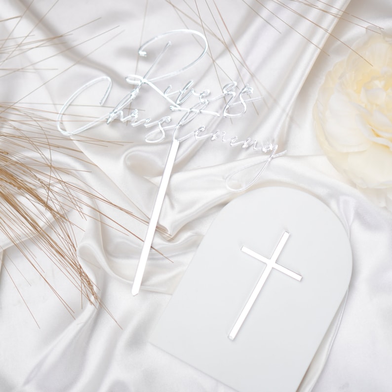 Mirror silver crucifix cake charms