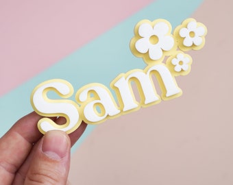 Double Layer Acrylic Cake Charm Name With Flowers Acrylic 2 Colour Double Layered Cake Charm Personalised Name Cake Topper Acrylic