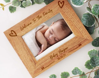 Personalised Baby Photo Frame, Personalized picture Frame New Born Baby Gift, Custom Engraved Wooden Frame Photo Gift Baby Announcement