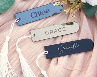 Ideas de tarjetas para el lugar de la boda Marcadores personalizados Nombre de la boda Lugares Favores de la boda Etiquetas de nombre de acrílico Marca de libro Favor Etiqueta de nombre