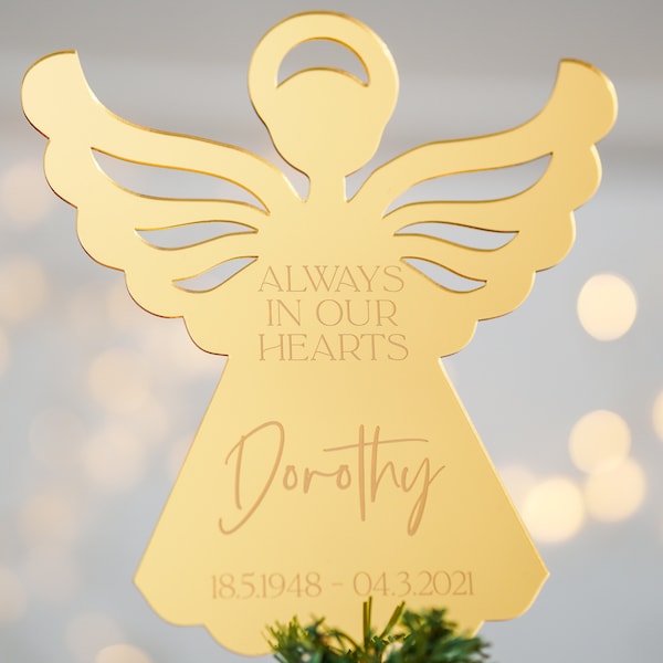 Personalised Christmas Tree Topper Angel, Angel Tree Topper Memorial Gift Angel Decoration Remembrance Christmas Ornament Xmas