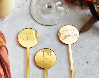 Halloween Drink Stirrers Cocktail Sticks Acrylic Drink Tags Halloween Drink Charm Toppers Halloween Decorations Decor