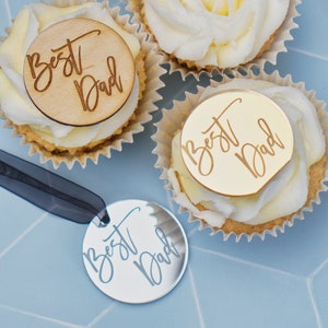 Spiegel-Acryl „Happy Fathers Day“-Kuchenaufsatz „Papa“, Cupcake-Aufsatz „Papa-Kuchenaufsatz“, Namens-Kuchenanhänger, individueller Geschenkanhänger, Vatertags-Kuchenanhänger