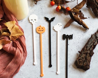 Halloween Cocktail Stirrers Cocktail Sticks Acrylic Drink Stirrer Tags Halloween Drink Charm Toppers Halloween Decorations Decor