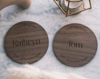 Posavasos personalizados para bebidas de San Valentín, regalo para recién casados, ideas para regalos de boda, regalos de San Valentín, posavasos a juego, regalo para él y para ella.