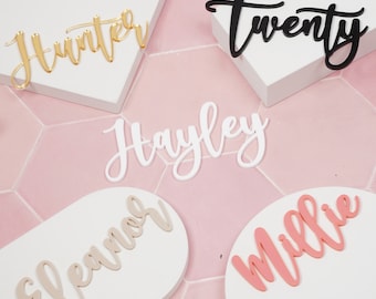 Adorno para tarta de acrílico con espejo, adorno para tarta de acrílico con escritura, adorno para tarta con nombre personalizado, adornos para tarta con nombre, adornos para tarta personalizados en plata y oro.
