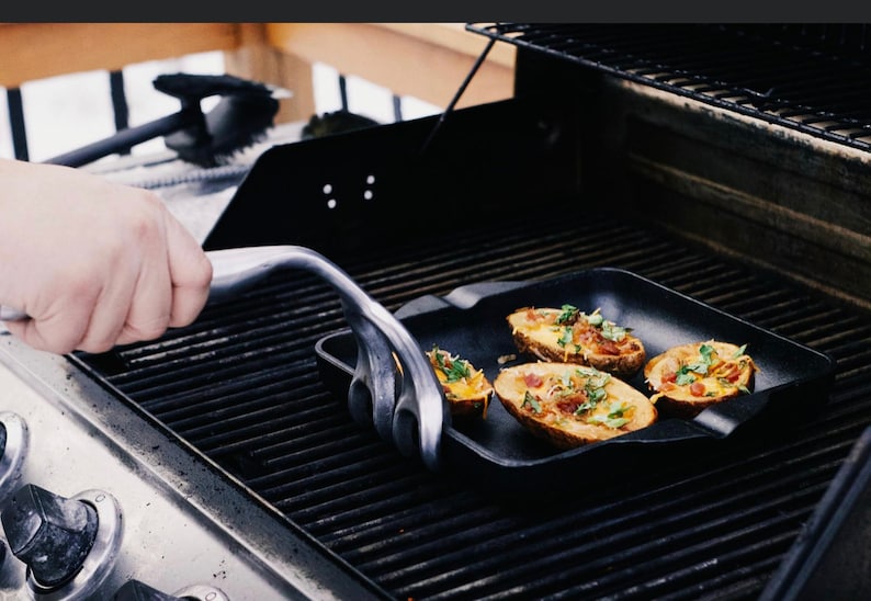 BBQ Cast Iron Skillet With Removable Handle Etsy