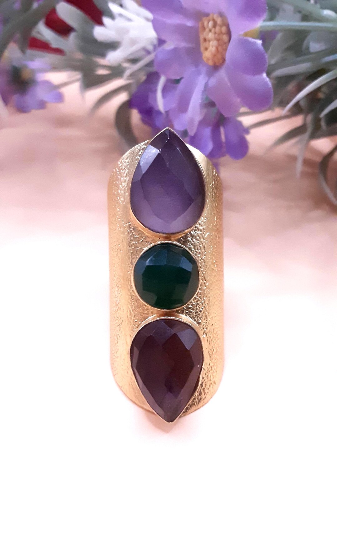 G Rasool Rin Large, Thick, Chunky Fashion Ring in Gold-plated Brass With Faceted ...