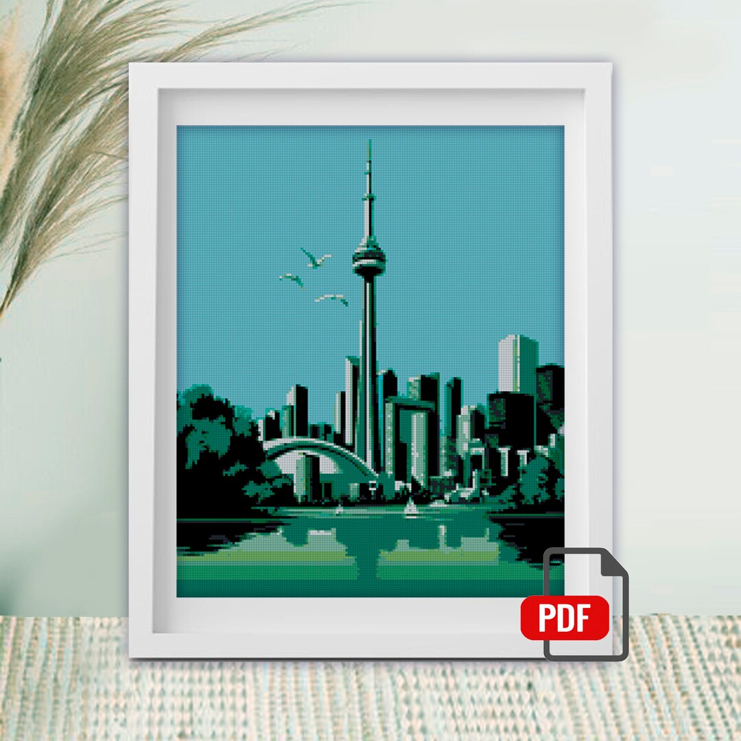 Cross Stitch Pattern toronto CN Tower. Sunset DMC Cross Stitch Chart