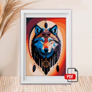 "Kreuzstich Stickmuster ""Wolf-Mandala"" (Tier) DMC Kreuzstich Stickmuster Nadelspitze Stickmuster Druckbares Muster PDF Sofort-Download"
