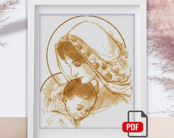 Cross Stitch Pattern "Madonna and child" DMC Cross Stitch Chart Needlepoint Pattern Embroidery Chart Printable PDF Instant Download