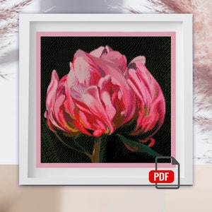 "Kreuzstichvorlage ""Coral Peony Flower"" DMC Stickvorlage Stickvorlage Stickvorlage Printable PDF Instant Download