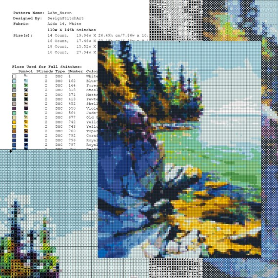 Cross Stitch Pattern Lake Huron DMC Cross Stitch Chart Needlepoint Pattern Embroidery Chart Printable PDF Instant Download