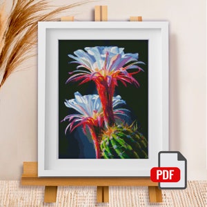 Padrão de ponto cruz "Flor Cuctus" DMC Gráfico de ponto cruz Padrão de bordado Gráfico de bordado para impressão em PDF Download instantâneo