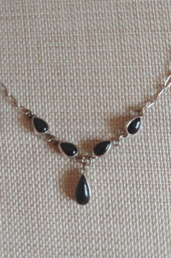 Sterling Silver and Teardrop Onyx Signed Necklace