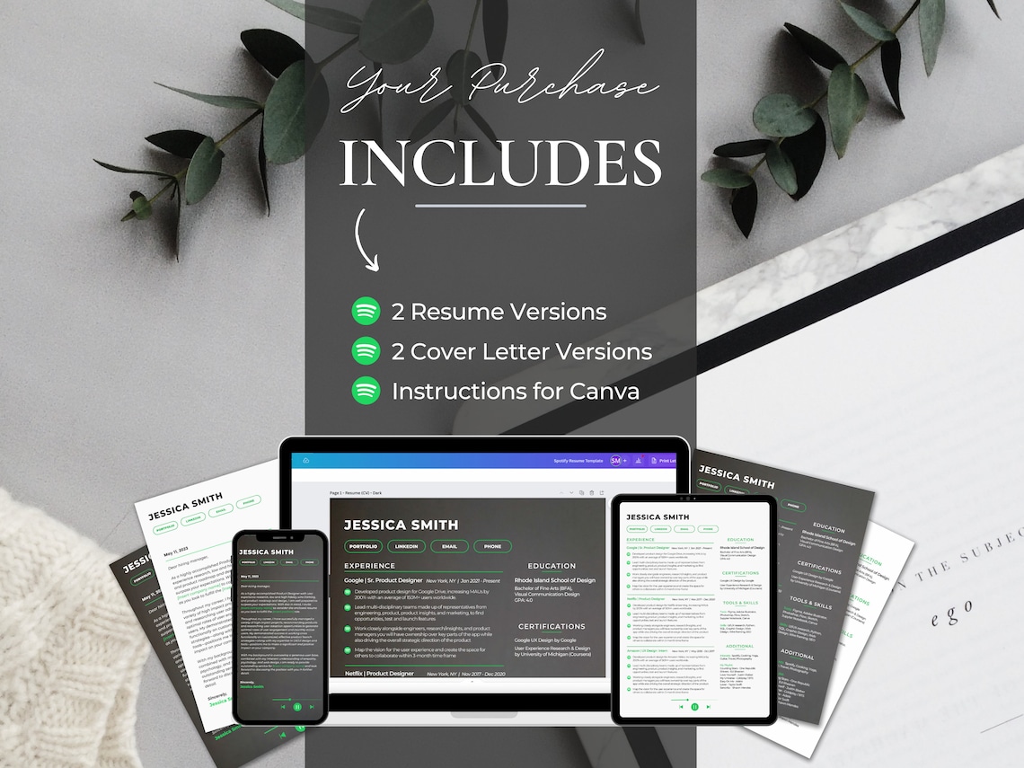 Spotify Resume Template 2023 ATS Friendly Resume, CV, and Cover Letter