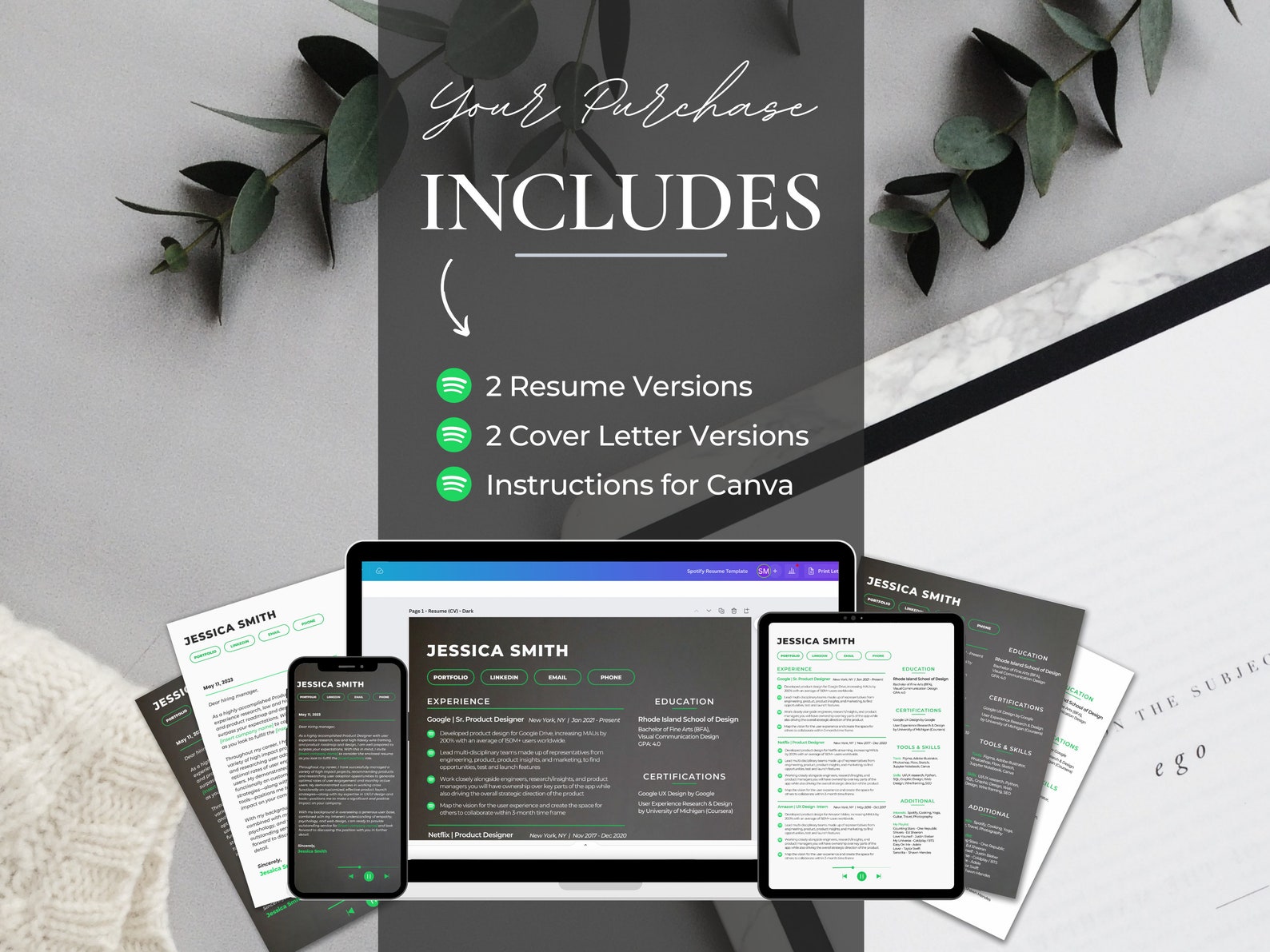 Spotify Resume Template 2023 ATS Friendly Resume CV and Etsy