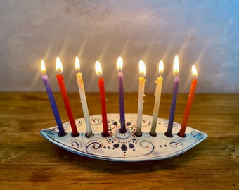 Ceramic Menorah, Hanukkah Menorah, Menorah Candle Holder, Hand Made Menorah, Jewish Wedding Gift, Jewish Gift, Israeli Gift, Hanukkah Decor