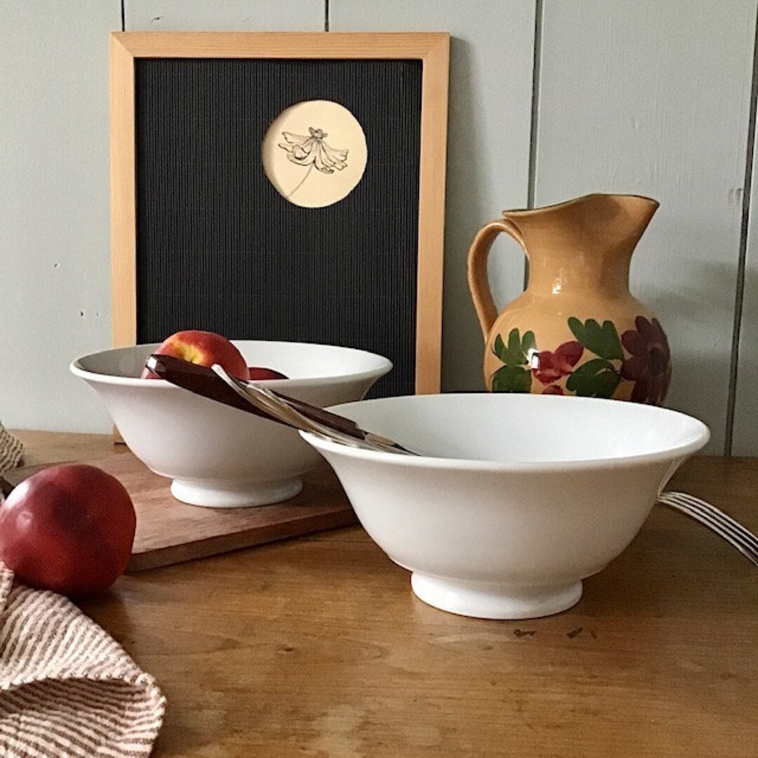 2 Vintage Pedestal Salad Bowls in White Porcelain Apilco Etsy