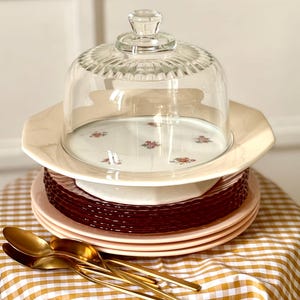 Plateau à Gâteaux Vintage Edelkeramik – Bleu Brillant, Motif Fleur, Forme Ronde