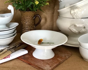 Old earthenware compote bowl, milky white color, without stamp.