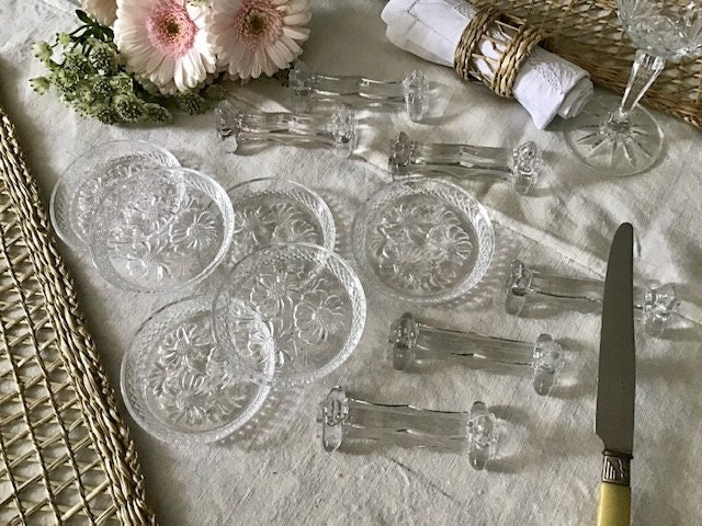 Ensemble de 6 Dessous Verre et Porte-Couteaux Vintage en Verre