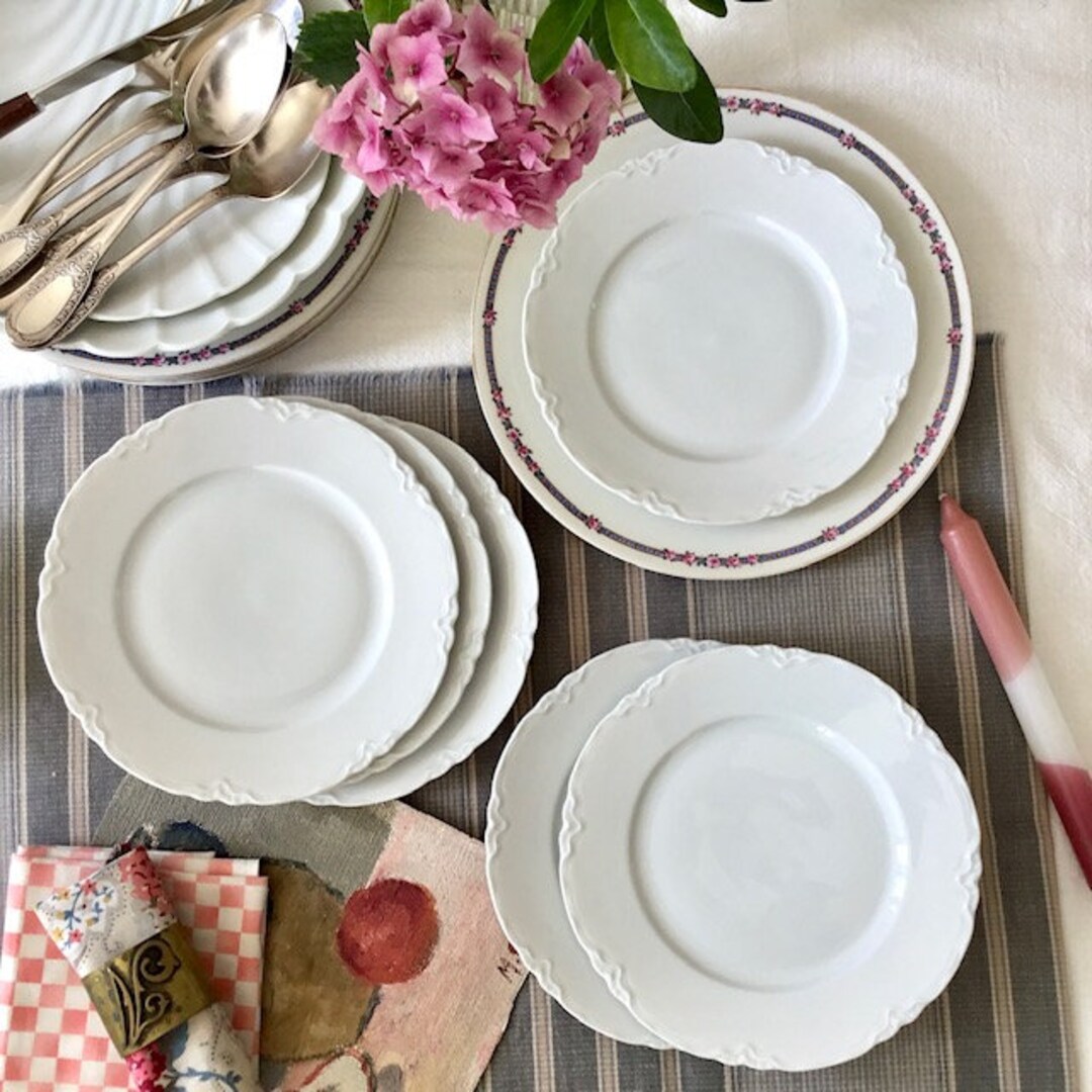 6 Vintage White Porcelain Dessert Plates With Scalloped Edge Etsy Israel