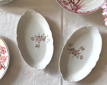 Pair of Vintage French Porcelain Serving Dishes – Pink Floral Pattern – Chartres Porcelain, France