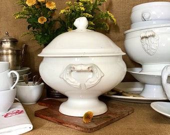 Elegant old white iron clay tureen, late 19th century, without stamp