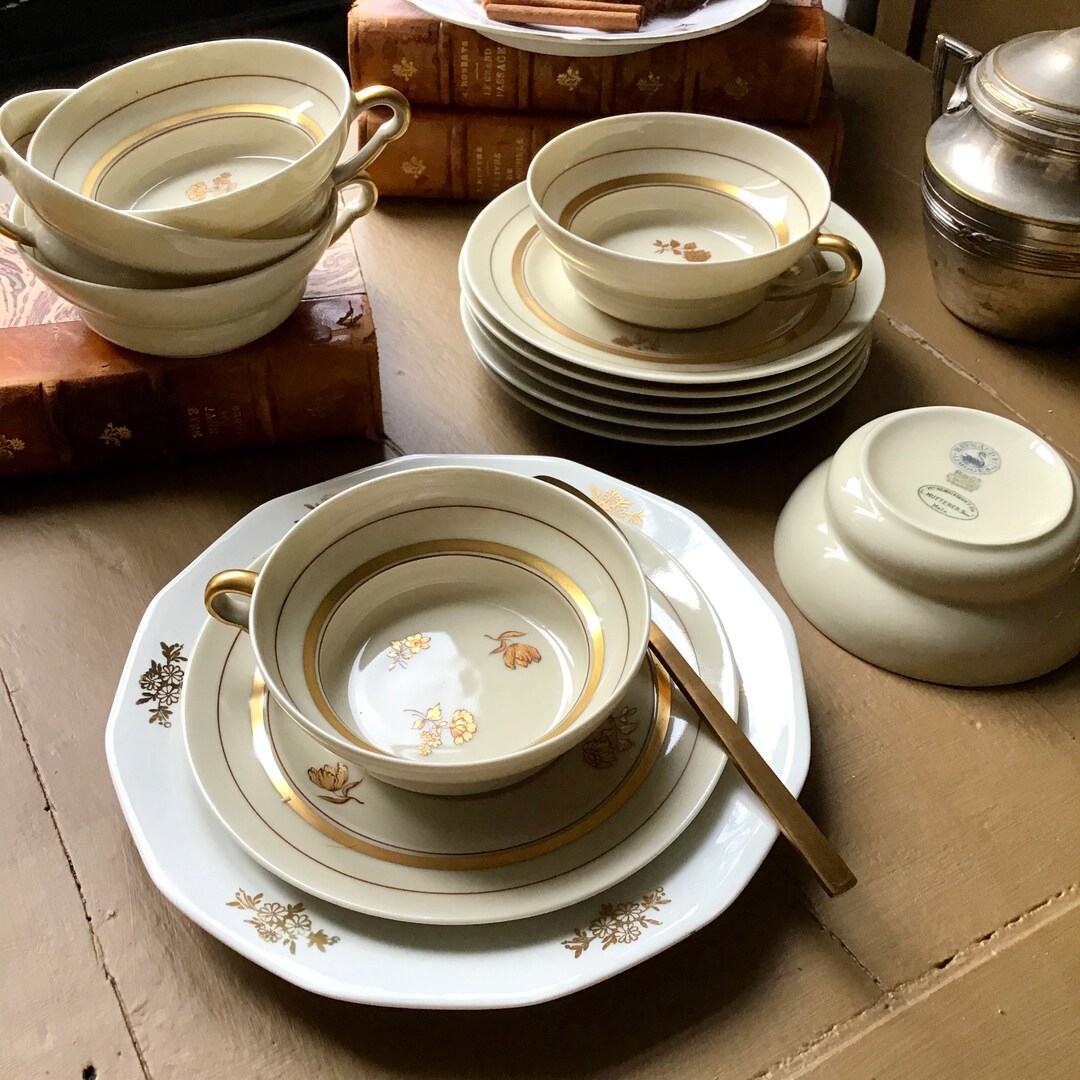 Set of 6 Old Tea Cups and Saucers Decorated With Golden Floral Etsy