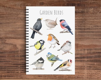 Personalised A5 Garden Birds Notebook - 80 Blank Pages - Bird Spiral Notepad Notebook - Gift for Bird Lover