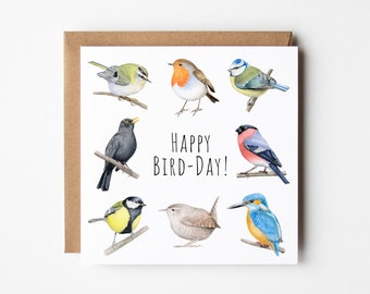 Cartão de aniversário de pássaro - Cartão de aniversário personalizado com pássaros
