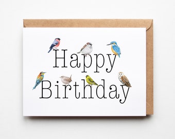 Cartão de Aniversário de Pássaro - Cartão de Aniversário com Pássaros - A6
