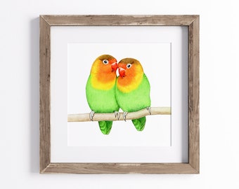 Lovebirds Print - Parrot Print - Bird Art Print