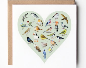 Heart Shaped Birds Card - Valentine's Card - Anniversary Card - Thank You Card