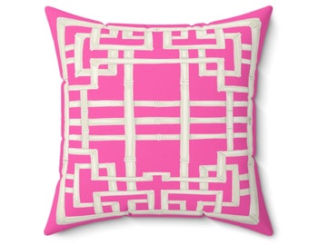 Pillow: Hot Pink Chinoiserie Chic Trellis Spun Polyester Square Pillow