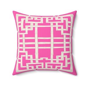 Hot Pink Chinoiserie Chic Trellis Spun Polyester Square Pillow