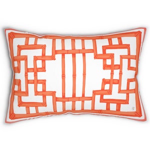 Lumbale kussen-koraal bamboe latwerk frame chinoiserie gesponnen polyester lendekussen 20" x 14"