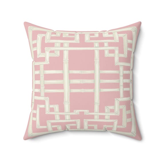 Pillow: Soft Pink Chinoiserie Chic Trellis Spun Polyester Square