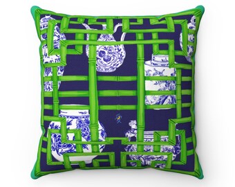 Bamboo Trellis & Ginger Jar Pillow, Double-Sided Print