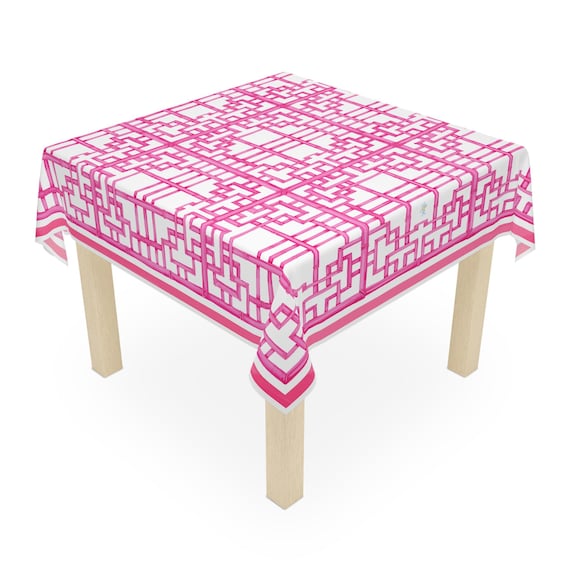 Tablecloth: Pink Chinoiserie Bamboo Trellis Design, Oriental Decor