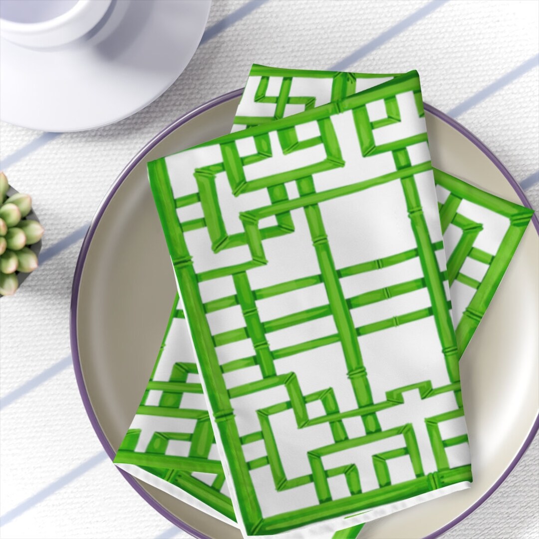 Green Bamboo Chinoiserie Trellis Napkins 4 Piece Set Etsy