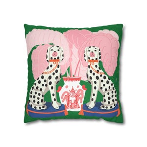 Spotted Dog Pillow Case - Pink Peacock Feathers, Chinese Vase