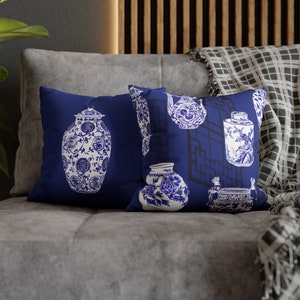 Pillow Case (Faux Suede)- Blue and White Chinese Ginger Jar Collection Chinoiserie pillow case